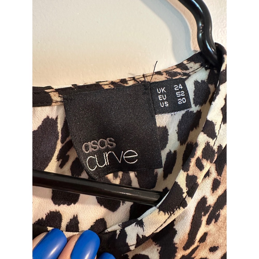 ASOS Curve Womens Size 20 Leopard Print Colorblock Asymmetric Step Hem Dress - Picture 4 of 4